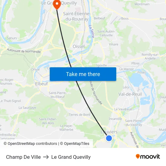 Champ De Ville to Le Grand Quevilly map