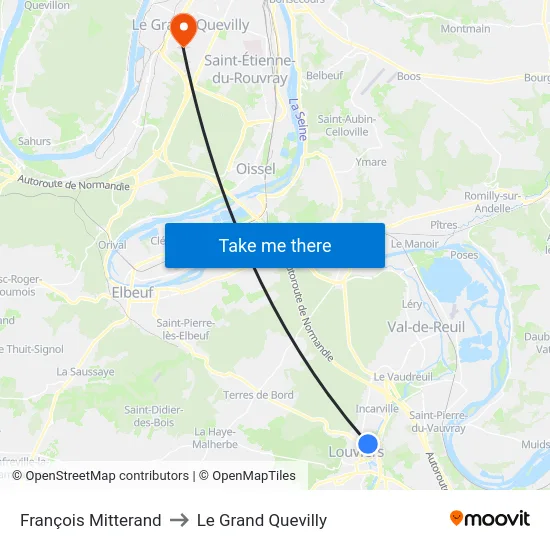 François Mitterand to Le Grand Quevilly map