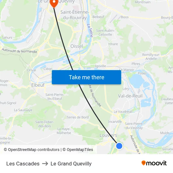 Les Cascades to Le Grand Quevilly map
