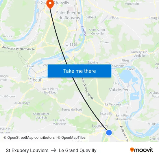 St Exupéry Louviers to Le Grand Quevilly map