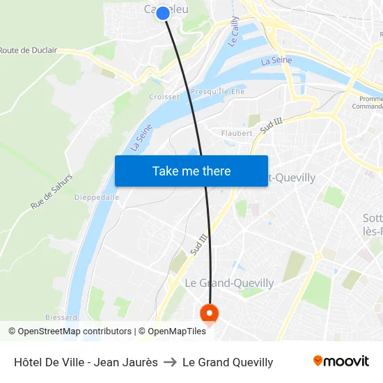 Hôtel De Ville - Jean Jaurès to Le Grand Quevilly map