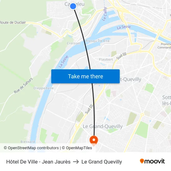 Hôtel De Ville - Jean Jaurès to Le Grand Quevilly map