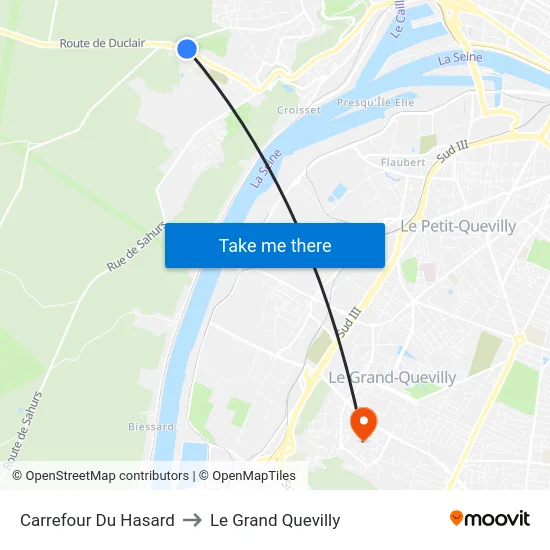 Carrefour Du Hasard to Le Grand Quevilly map