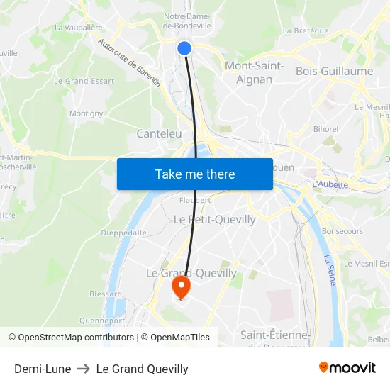 Demi-Lune to Le Grand Quevilly map