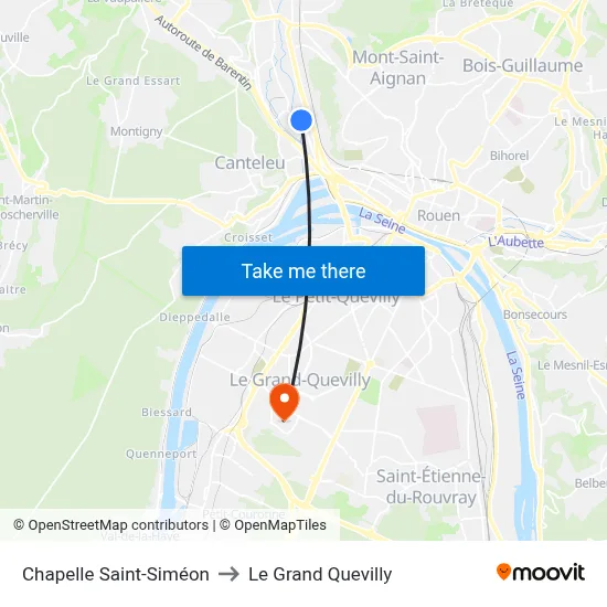 Chapelle Saint-Siméon to Le Grand Quevilly map