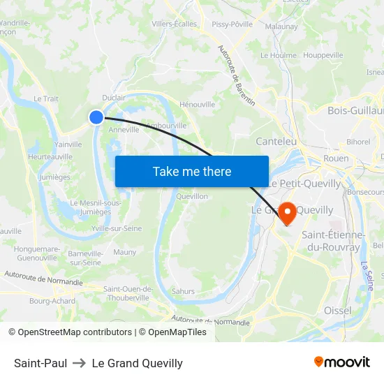 Saint-Paul to Le Grand Quevilly map