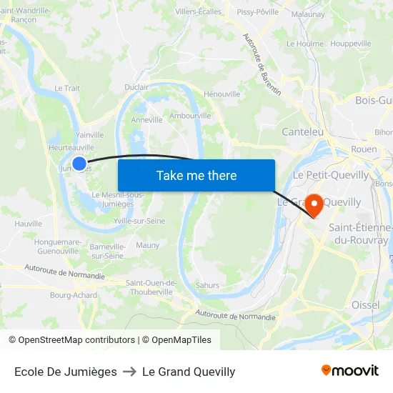 Ecole De Jumièges to Le Grand Quevilly map