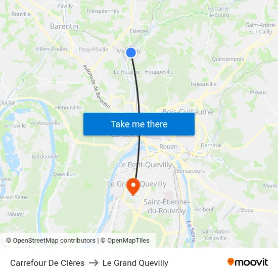 Carrefour De Clères to Le Grand Quevilly map