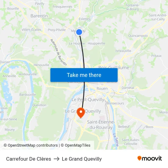 Carrefour De Clères to Le Grand Quevilly map