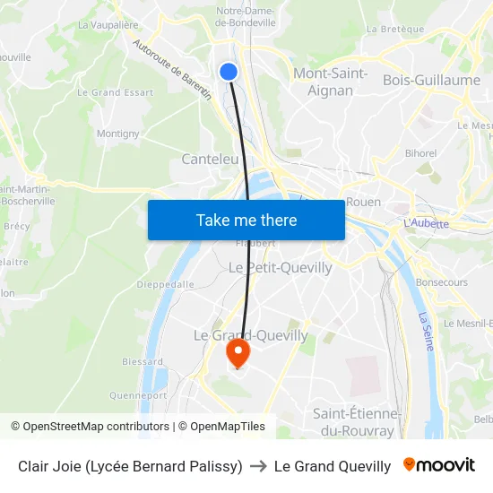 Clair Joie (Lycée Bernard Palissy) to Le Grand Quevilly map