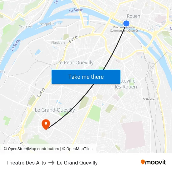 Theatre Des Arts to Le Grand Quevilly map
