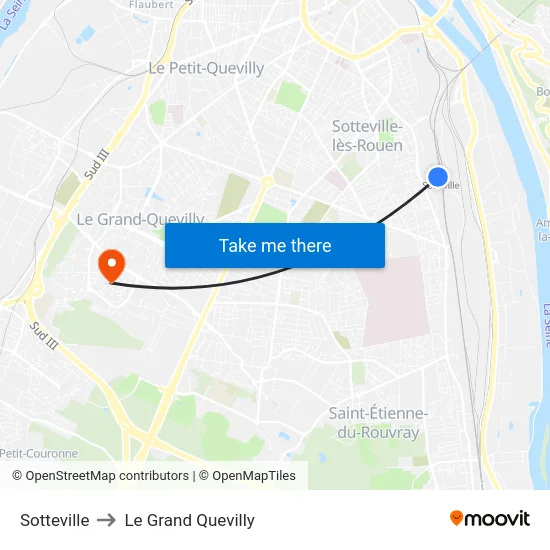 Sotteville to Le Grand Quevilly map