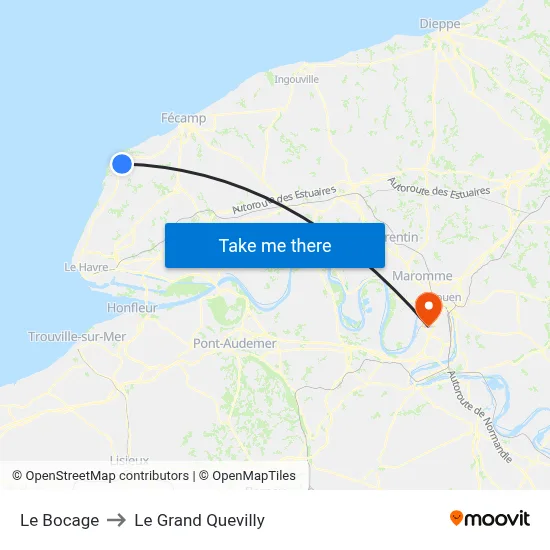 Le Bocage to Le Grand Quevilly map