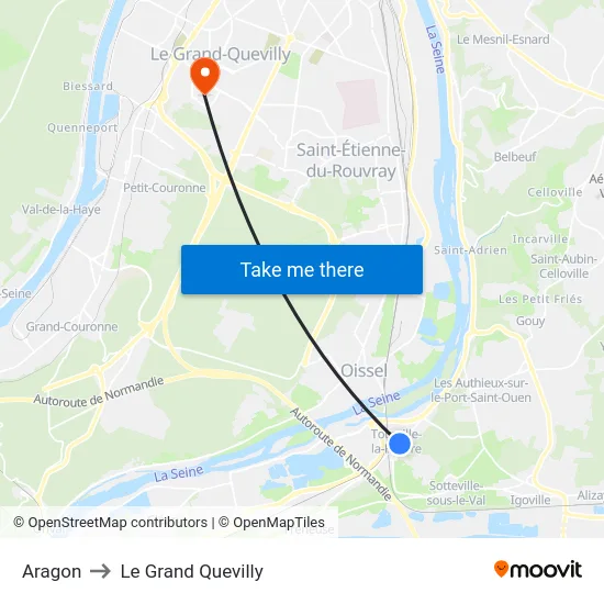 Aragon to Le Grand Quevilly map