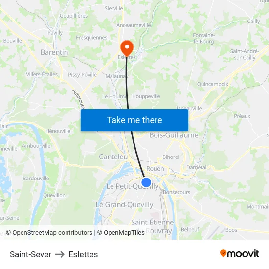 Saint-Sever to Eslettes map