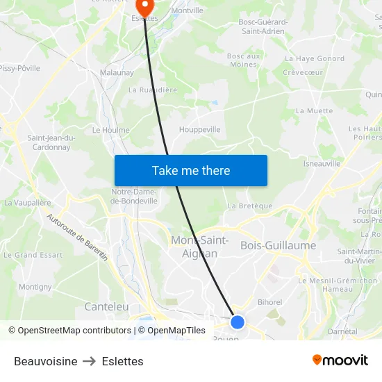 Beauvoisine to Eslettes map