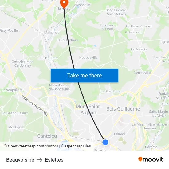 Beauvoisine to Eslettes map