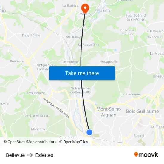 Bellevue to Eslettes map