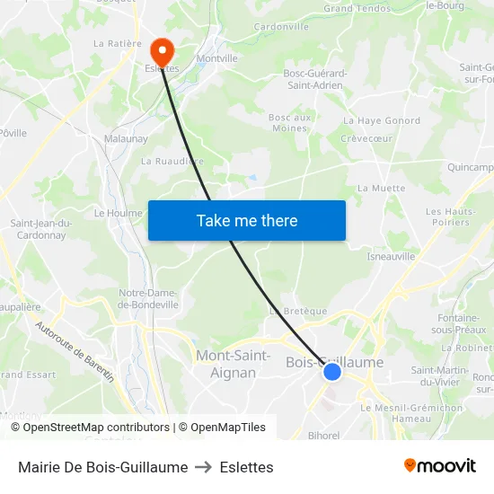 Mairie De Bois-Guillaume to Eslettes map