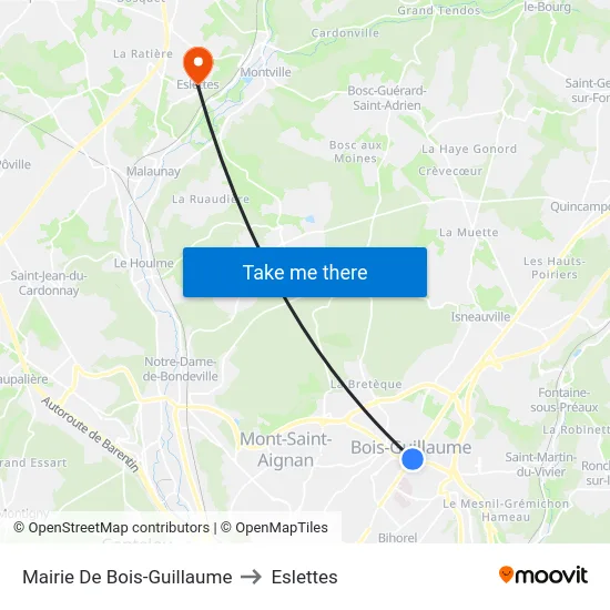 Mairie De Bois-Guillaume to Eslettes map