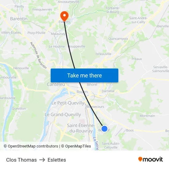 Clos Thomas to Eslettes map