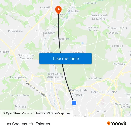 Les Coquets to Eslettes map