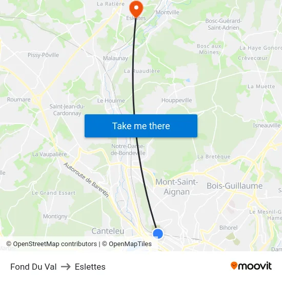 Fond Du Val to Eslettes map