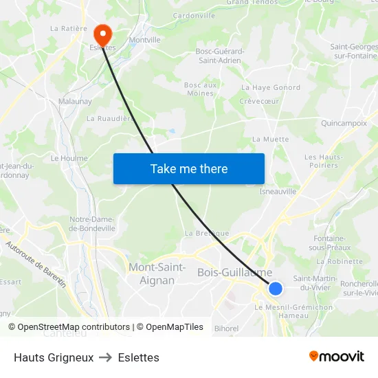 Hauts Grigneux to Eslettes map