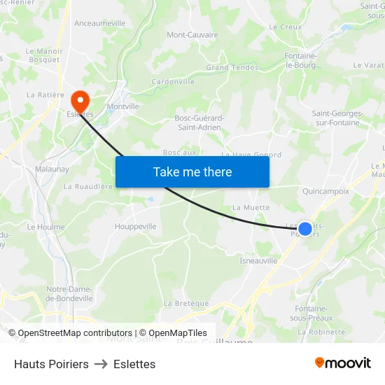 Hauts Poiriers to Eslettes map