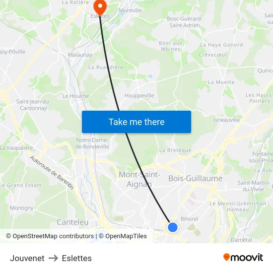 Jouvenet to Eslettes map