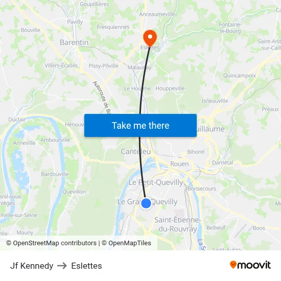 Jf Kennedy to Eslettes map