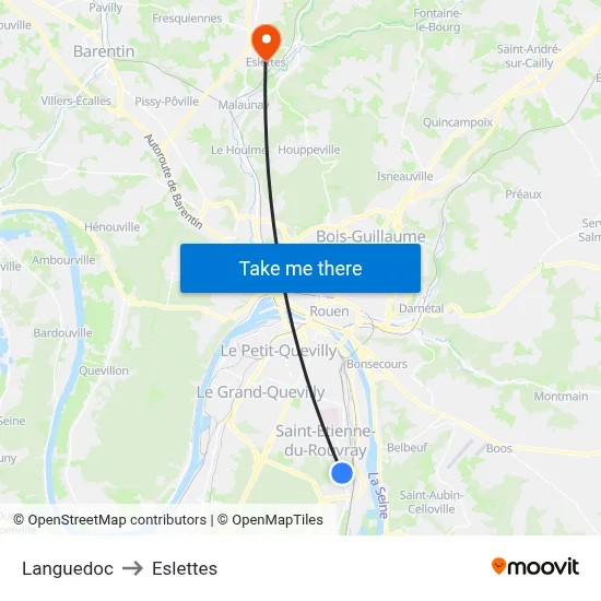 Languedoc to Eslettes map