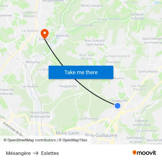 Mésangère to Eslettes map