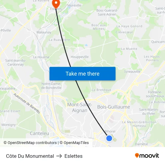 Côte Du Monumental to Eslettes map