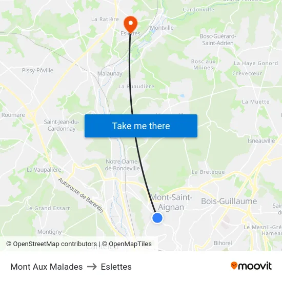 Mont Aux Malades to Eslettes map