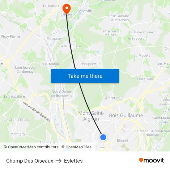 Champ Des Oiseaux to Eslettes map