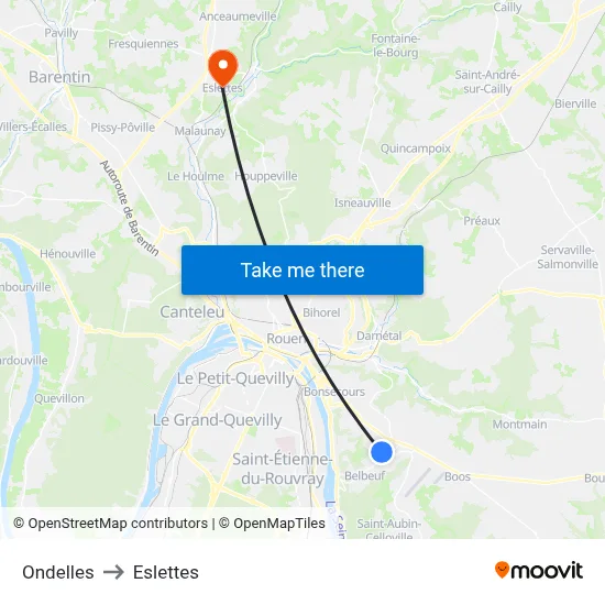 Ondelles to Eslettes map