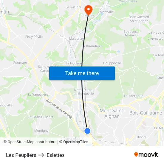 Les Peupliers to Eslettes map