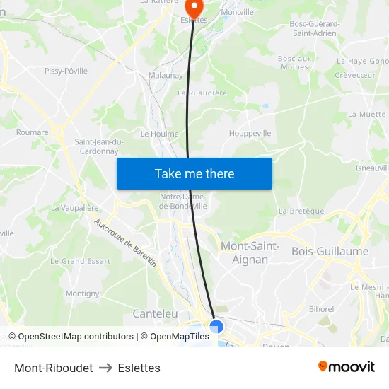 Mont-Riboudet to Eslettes map