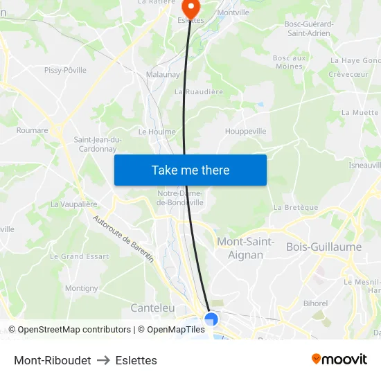 Mont-Riboudet to Eslettes map