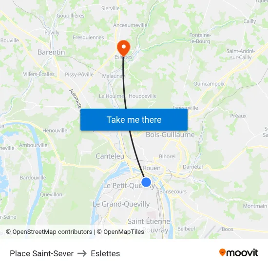Place Saint-Sever to Eslettes map