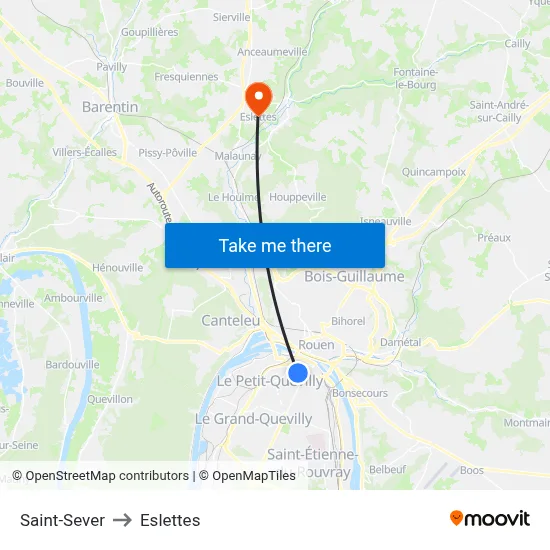 Saint-Sever to Eslettes map