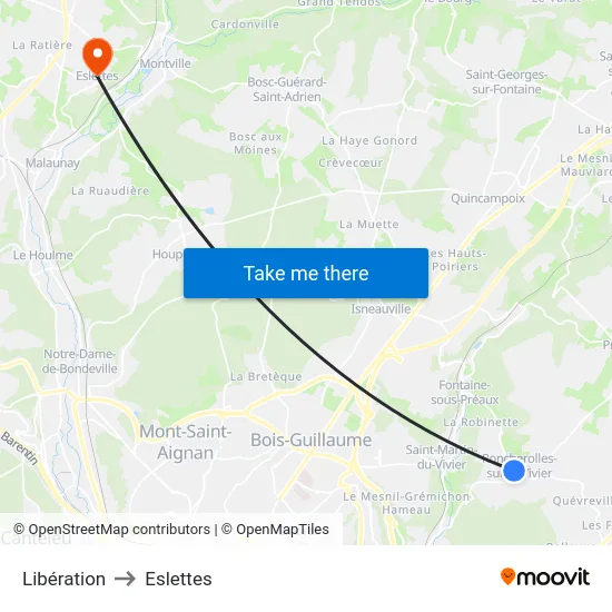 Libération to Eslettes map