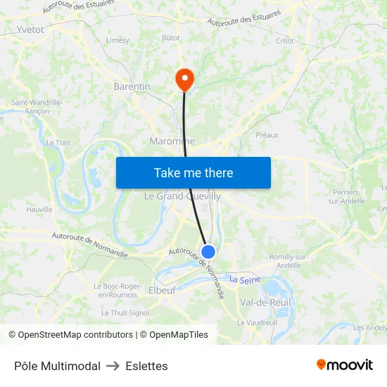 Pôle Multimodal to Eslettes map