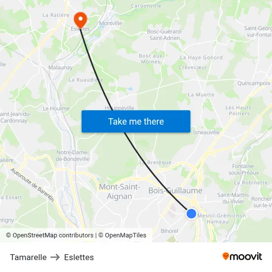 Tamarelle to Eslettes map