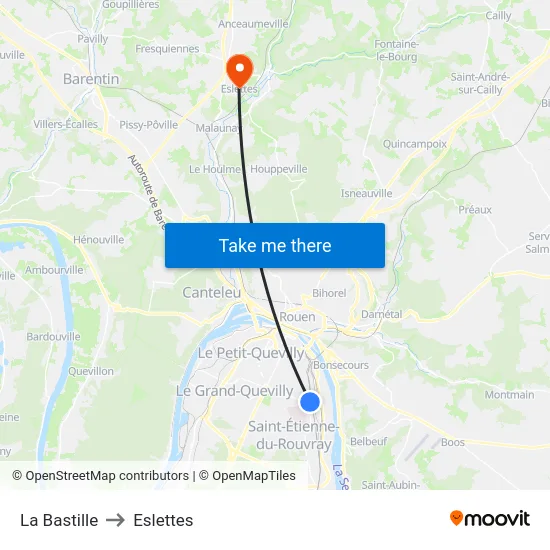 La Bastille to Eslettes map