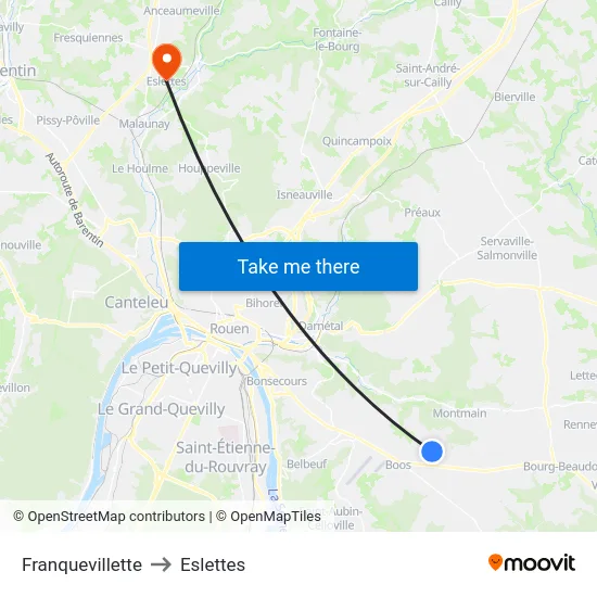 Franquevillette to Eslettes map
