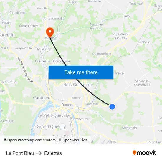 Le Pont Bleu to Eslettes map