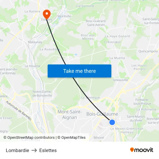 Lombardie to Eslettes map