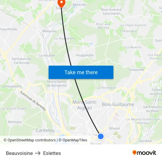 Beauvoisine to Eslettes map